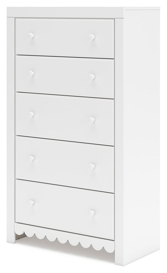 Mollviney - Five Drawer Chest - White