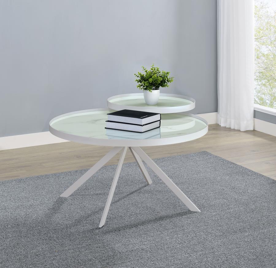 Briggs - Round Marble Printed Glass Top Coffee Table