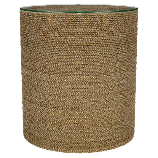 Halden - Round Woven Seagrass Accent Side Table - Light Brown