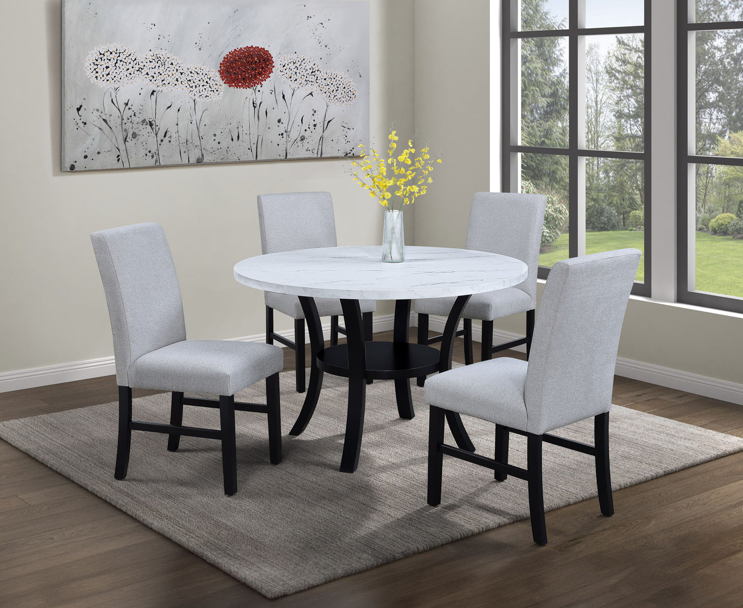 Isla - 5 Piece Dining Room Set - White / Black