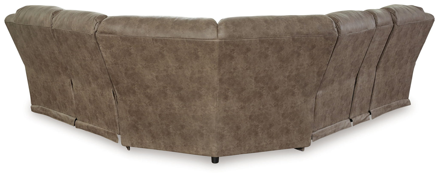 Ravenel - 3-Piece Power Reclining Sectional With Laf Power Reclining Loveseat With Console - Faux Leather - Fossil