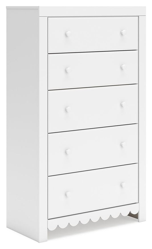 Mollviney - Five Drawer Chest - White
