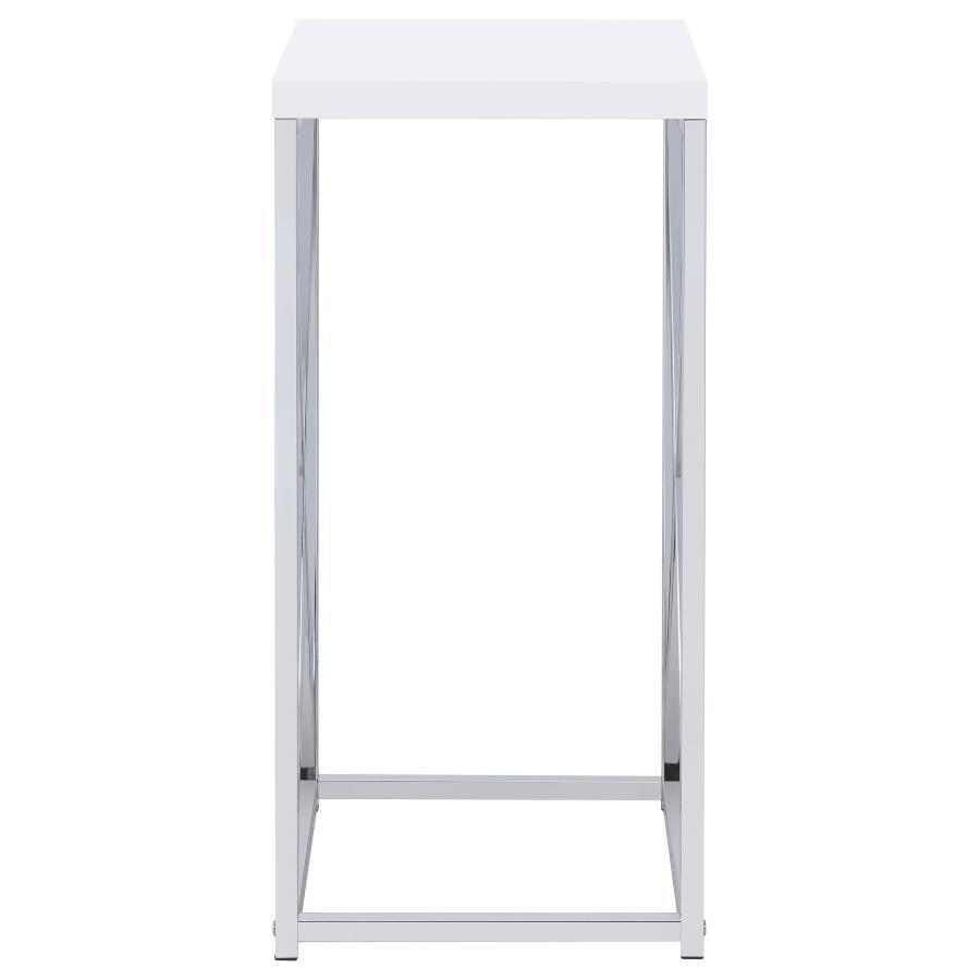 Edmund - Square Accent Side Table - White High Gloss And Chrome