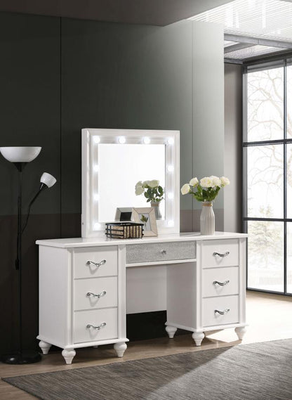 Barzini - 7-Drawer Vanity Set With Lighting - White