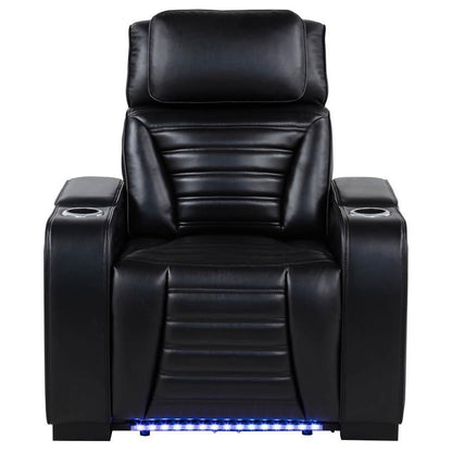 Zuma - Faux Leather Upholstered Dual Power LED Recliner - Black