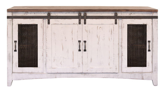 Pueblo - TV Stand / Console / Wall Unit - Antiqued White / Brown