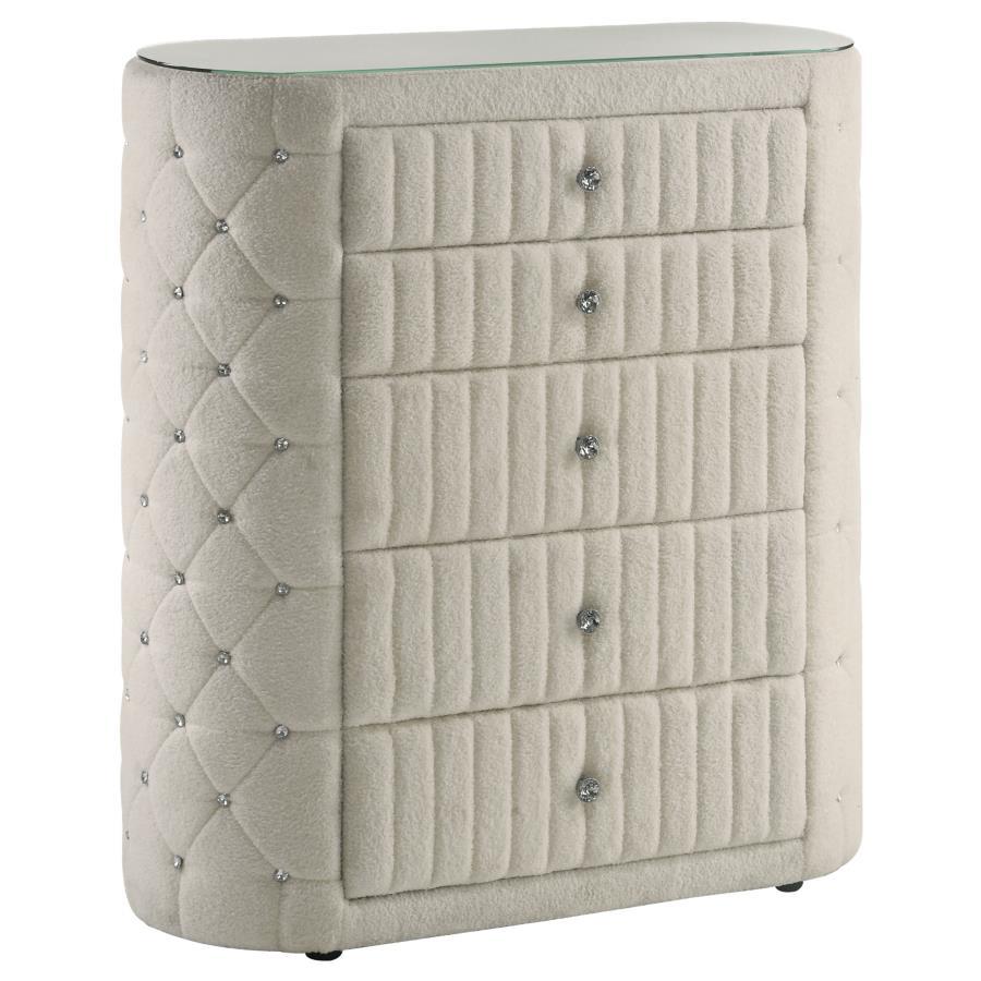 Sonya - 5-Drawer Upholstered Bedroom Chest Of Drawers - Ivory