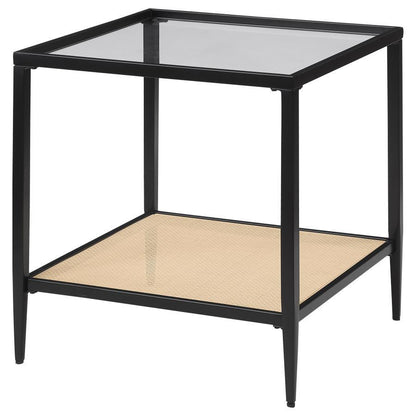 Amherst - Glass Top Metal with Cane Shelf Table