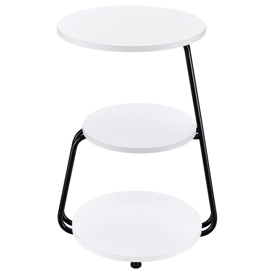 Hilly - 3-Tier Round Accent Side Table - White And Black