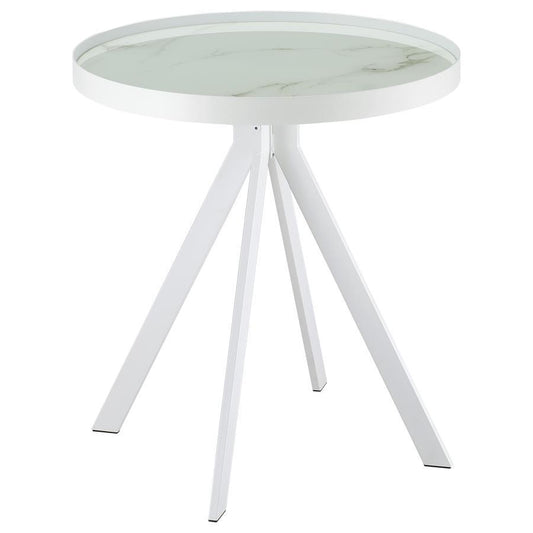 Briggs - Round Marble Printed Glass Top End Side Table