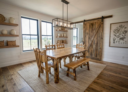 Valcour Rustic Aspen Dining Table w/ 4 chairs and Bench