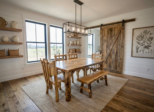 Valcour Rustic Aspen Dining Table w/ 4 chairs and Bench