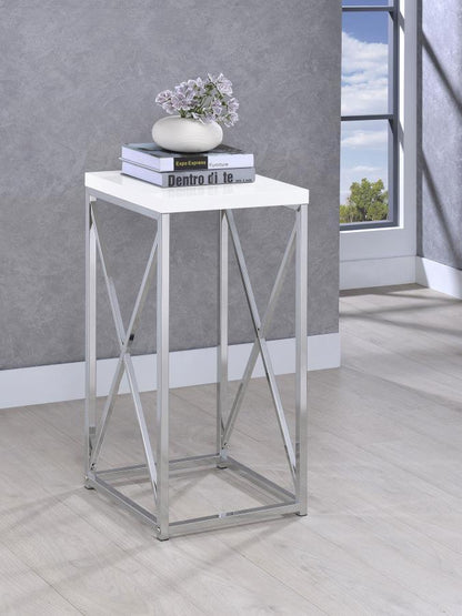 Edmund - Square Accent Side Table - White High Gloss And Chrome