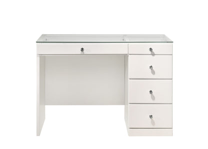 Morgan - Vanity Desk With Glass Top, LED Luxo Mirror & Stool - White