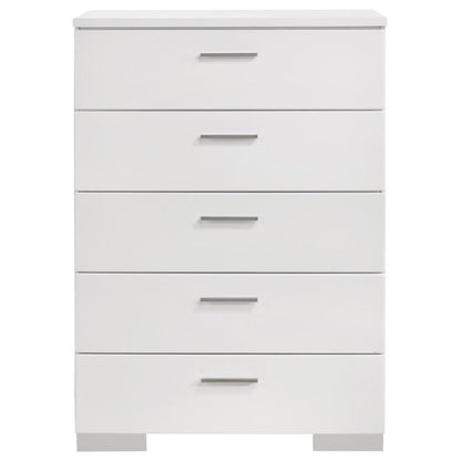 Felicity - 5-Drawer Bedroom Chest - White High Gloss