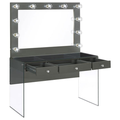 Afshan - 3-Drawer Vanity Set With Lighting - Gray High Gloss