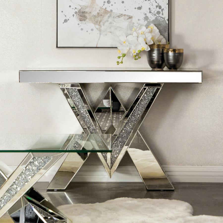 Taffeta - Glass Top Mirrored Acrylic Table