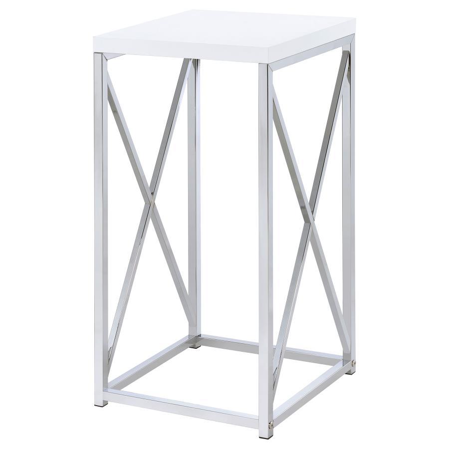 Edmund - Square Accent Side Table - White High Gloss And Chrome
