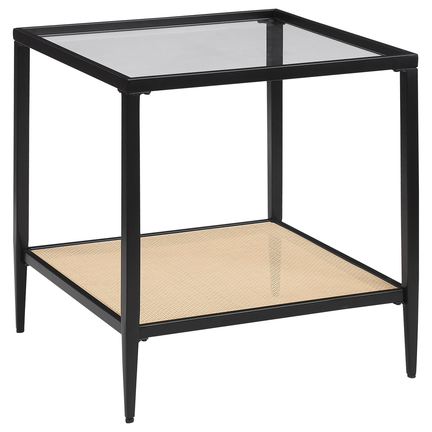 Amherst - Glass Top Metal with Cane Shelf Table