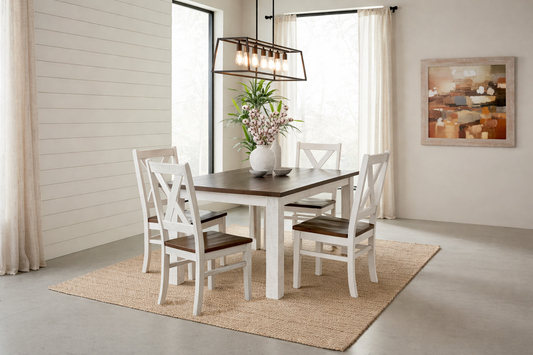 Valcour Rustic Whitewash Barnwood Dining Table and 4 Chairs